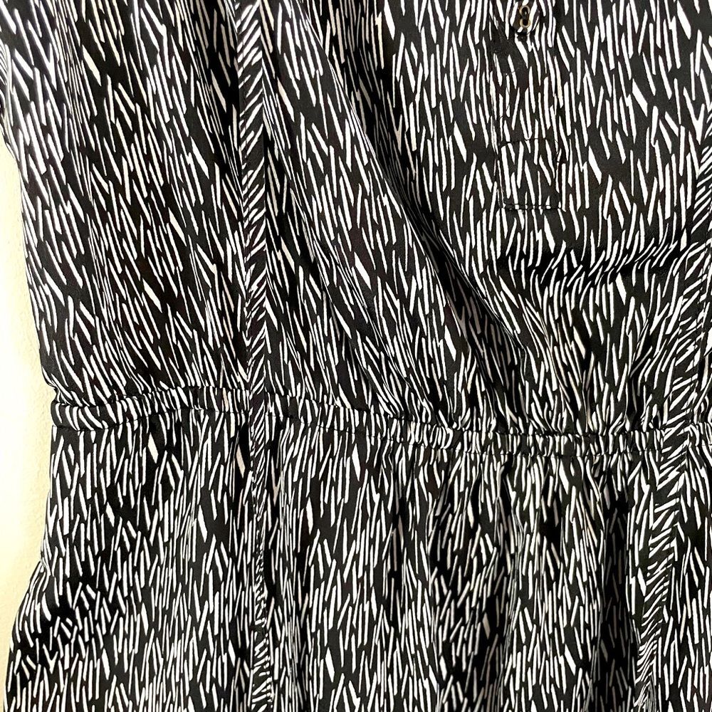 Loft Black White Pattern Cinched Waist Dress Size S - Picture 3 of 8